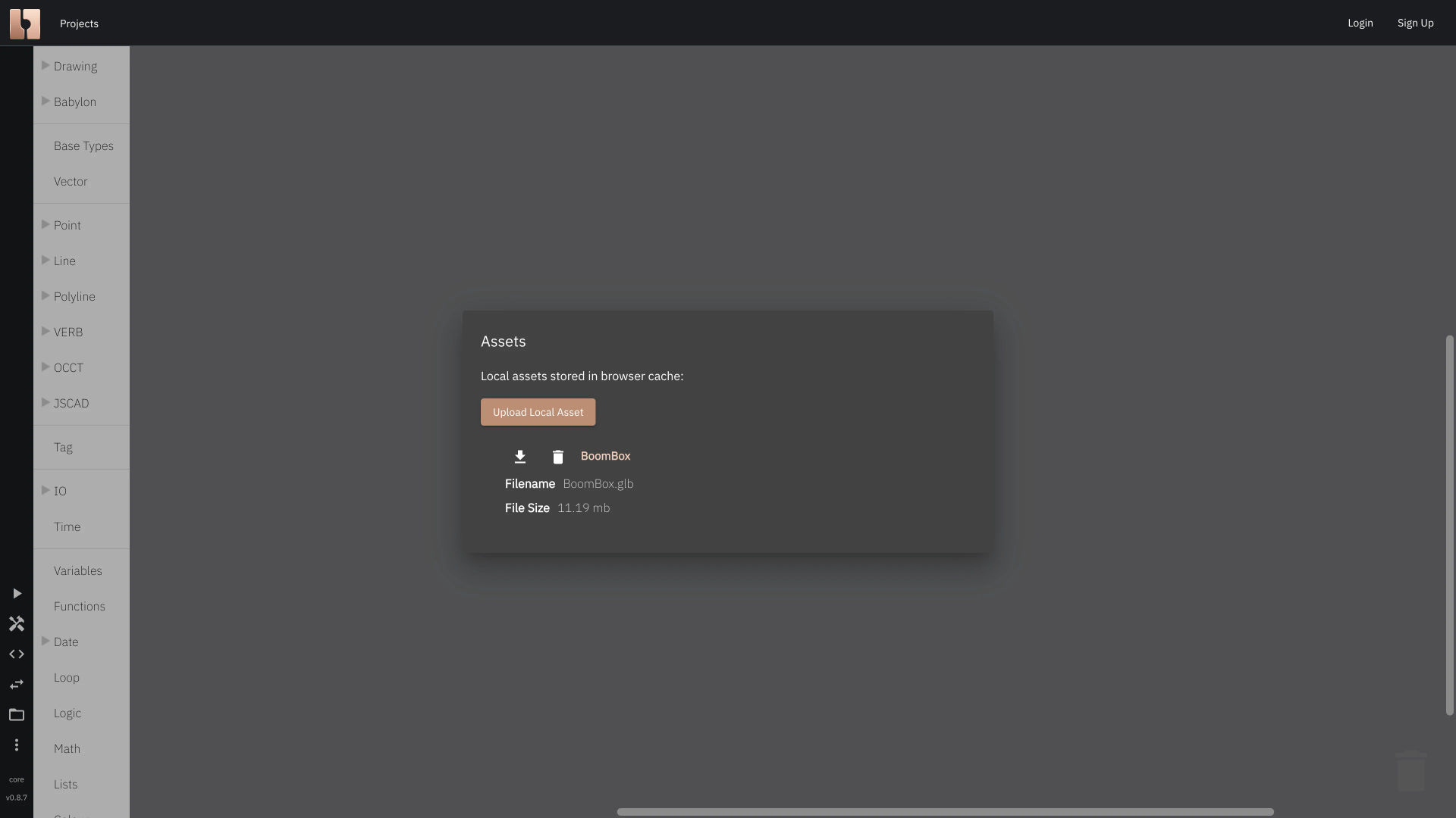 Image showing the local asset manager with one file in it