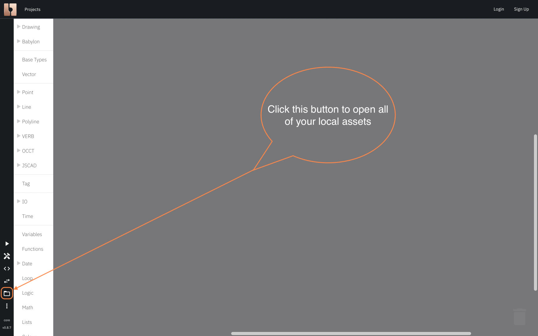 Image showing the menu button to manage your local assets