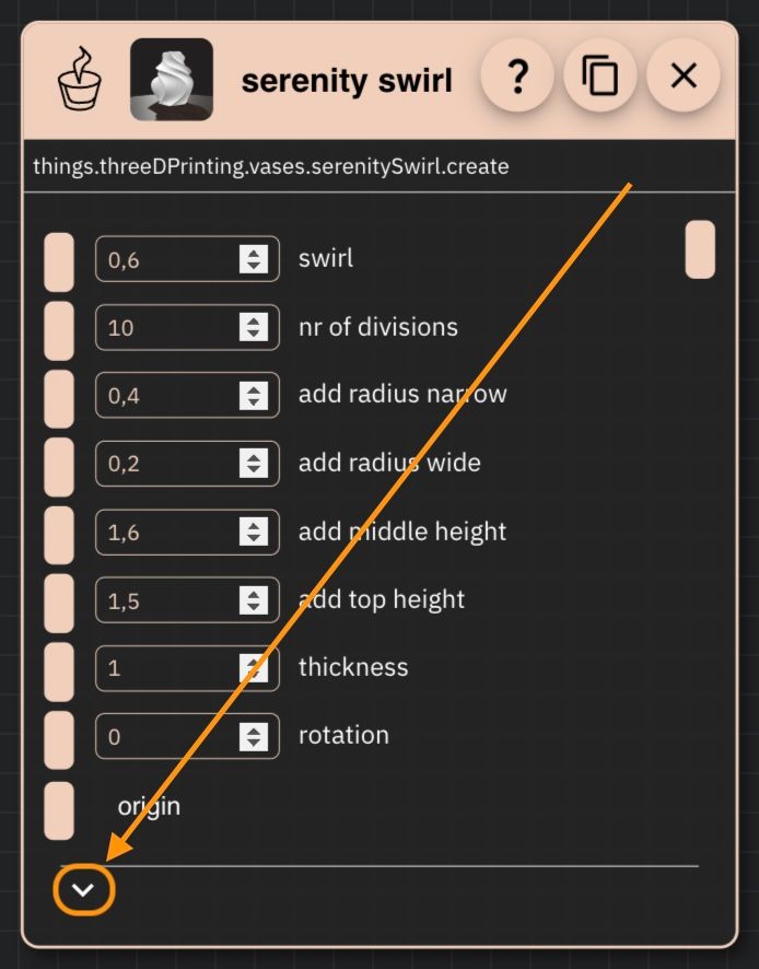 Image showing how generic options can be opened by the click of a button with an arrow