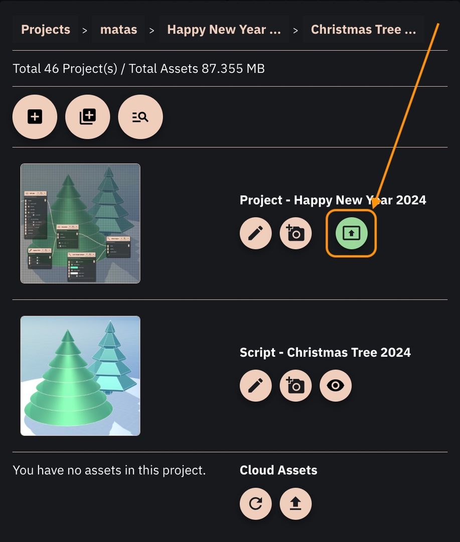 Image showing the button to open project management panel