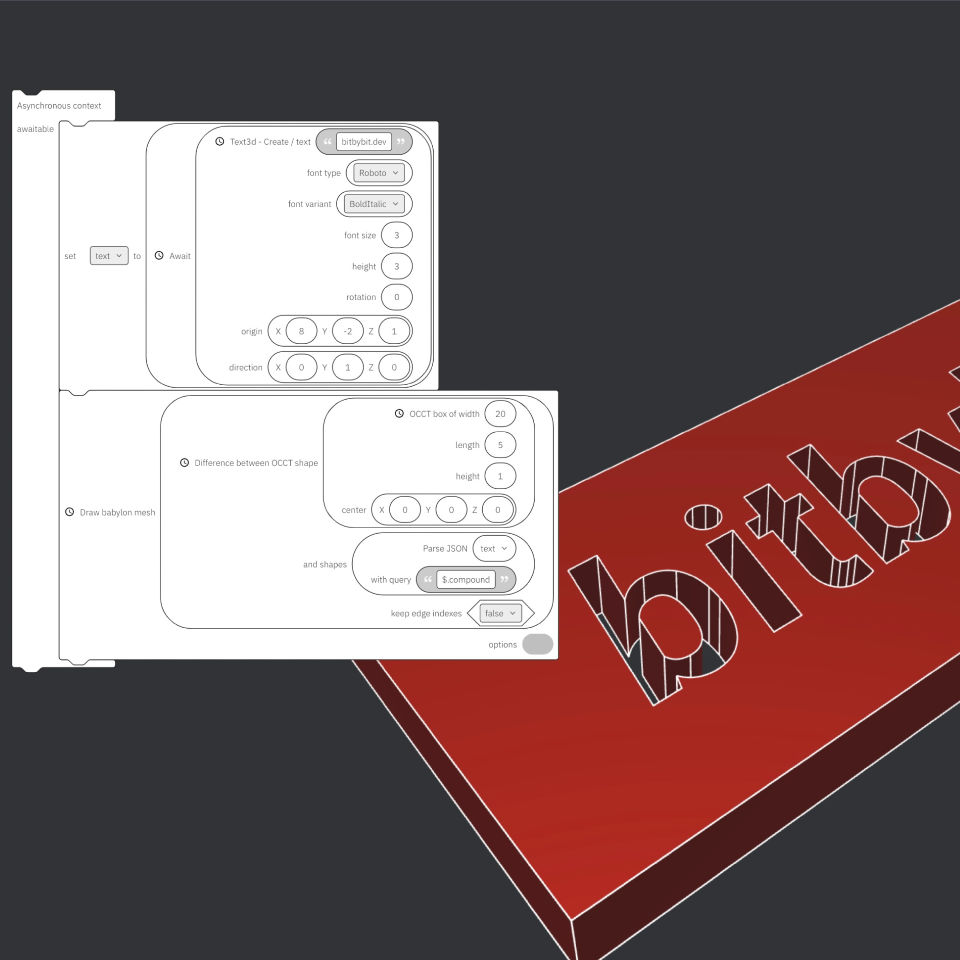 3D Text Cutout Blockly script details
