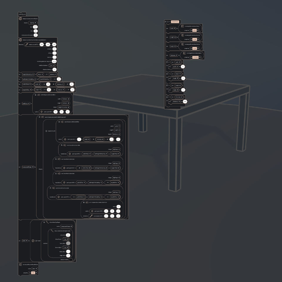 Table 3D Configurator Blockly script details