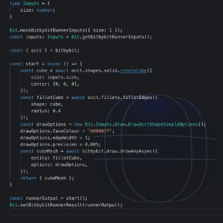 Bitbybit runner cube example in TypeScript picture