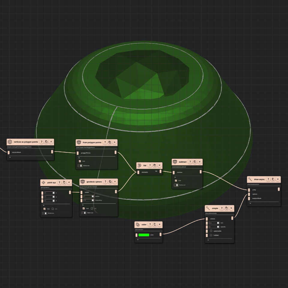 Rete Example OCCT to BabylonJS to JSCAD script details