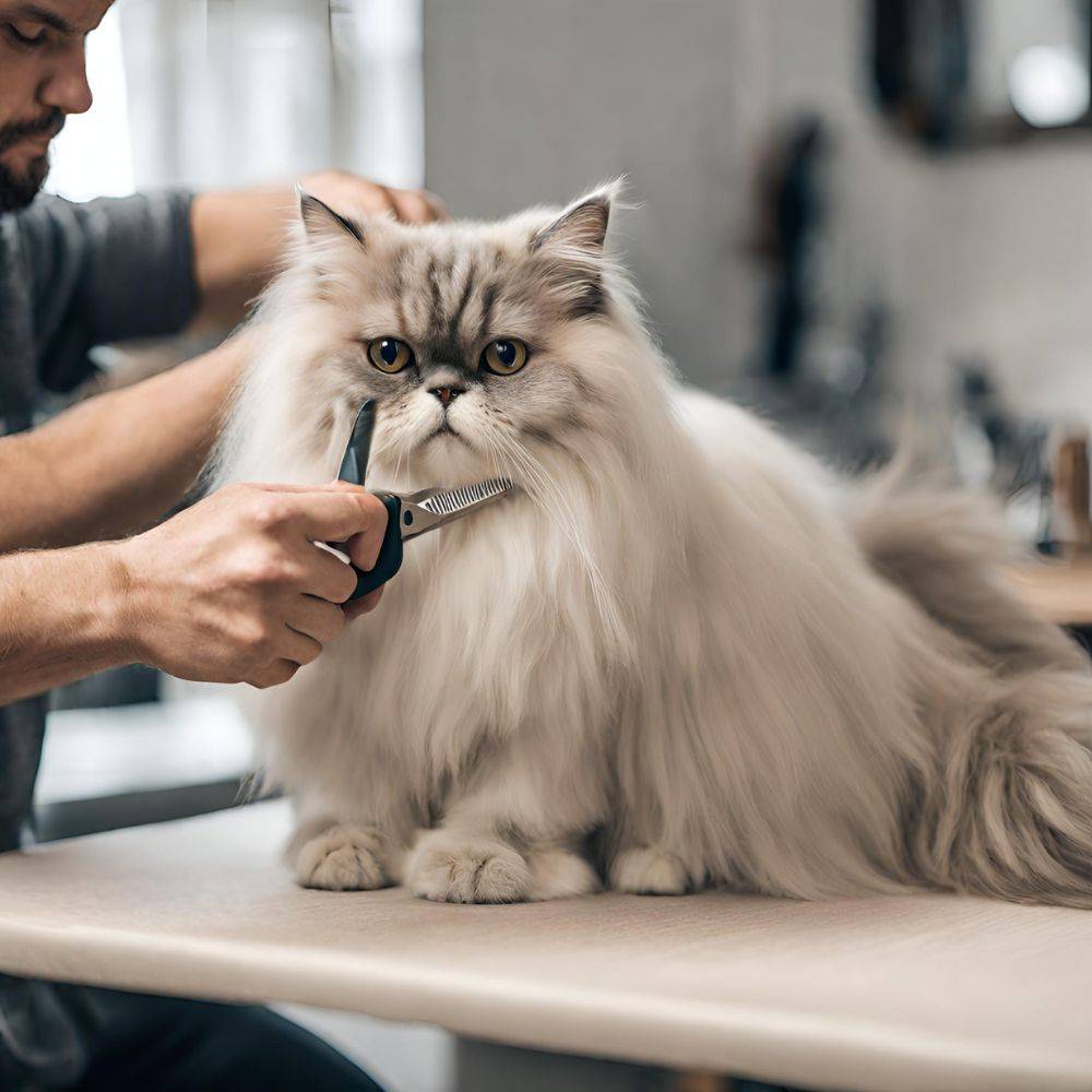 parisian cat enjoying grooming session