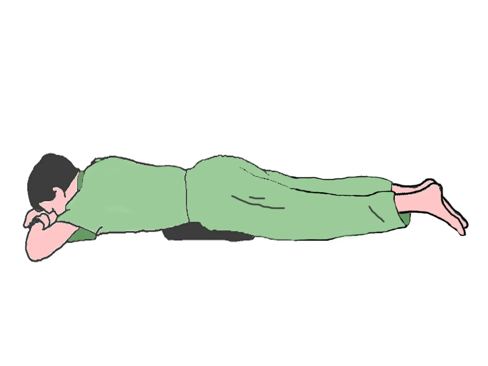 Anatomical diagram showing a human lying face down, with the back facing upward.