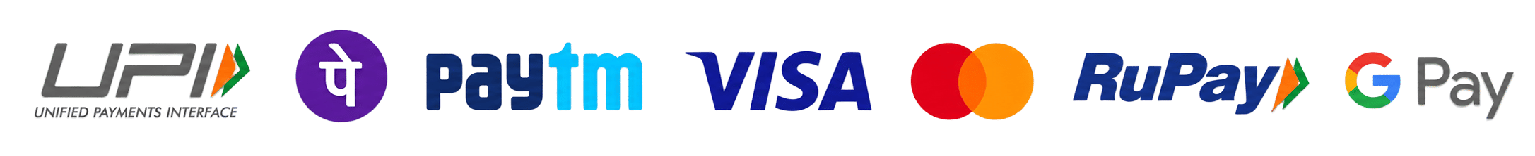 UPI, PhonePe, Paytm, Visa, Mastercard, RuPay and Google Pay