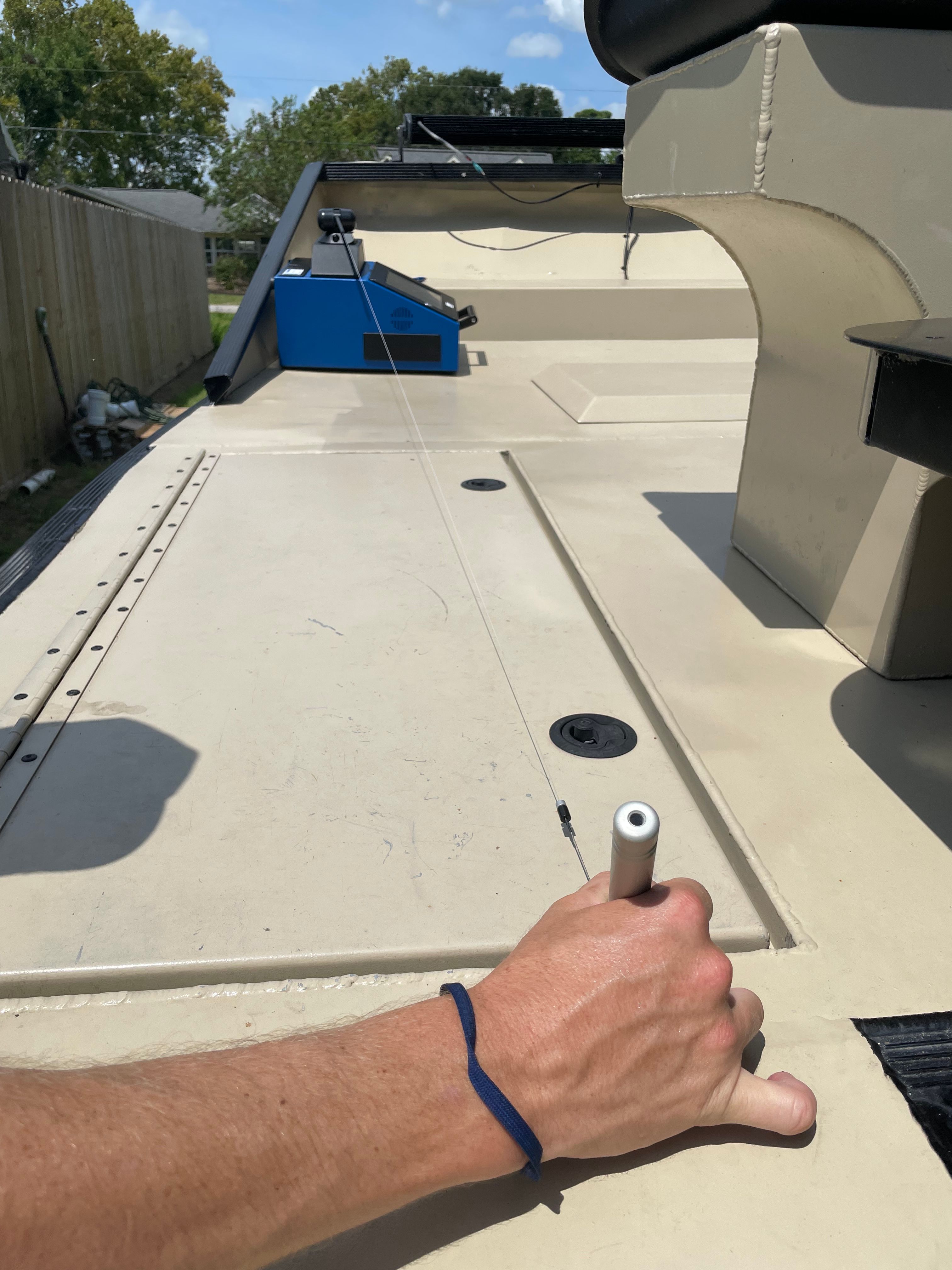 Prodim probe tracing airboat deck contours for custom floor fit