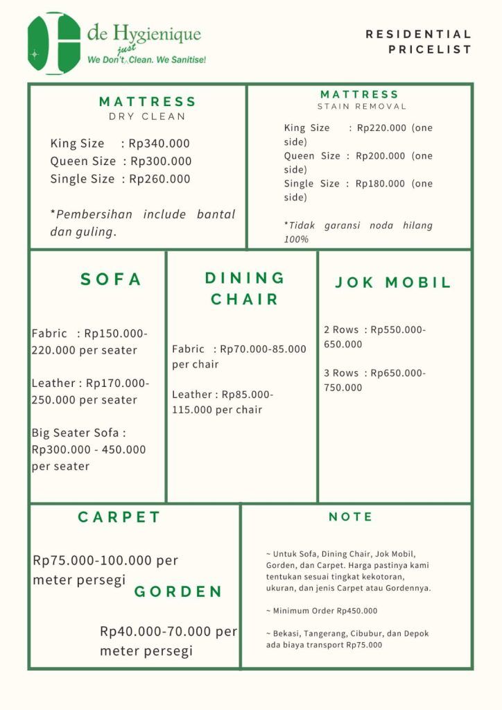 list harga jasa kebersihan dehygienique
