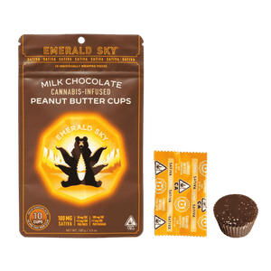 Sativa Milk Chocolate Peanut Butter Cups 10pk by emerald sky edible at ShowGrow Long Beach Dispensary | Cannabis, Vapes, Edibles & Pickup