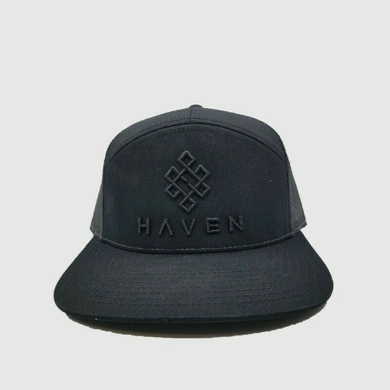 Black on Black Panel Hat by haven merch at Haven