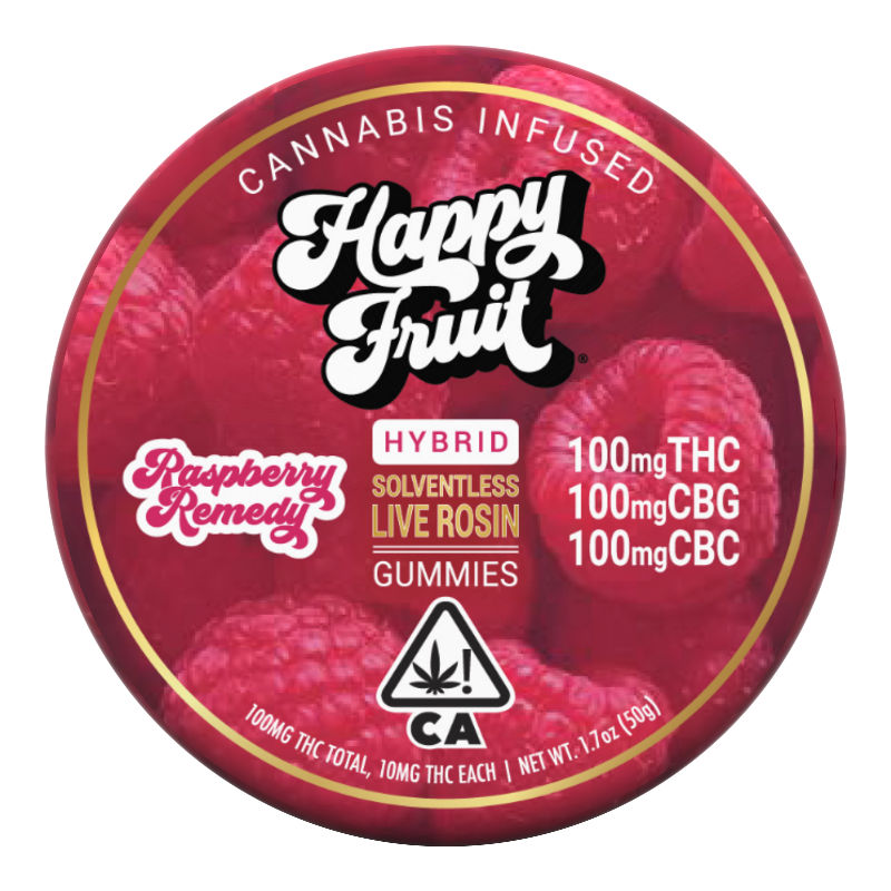 Raspberry Remedy Rosin THC:CBG:CBC: 1:1:1 by happy fruit edible at Haven