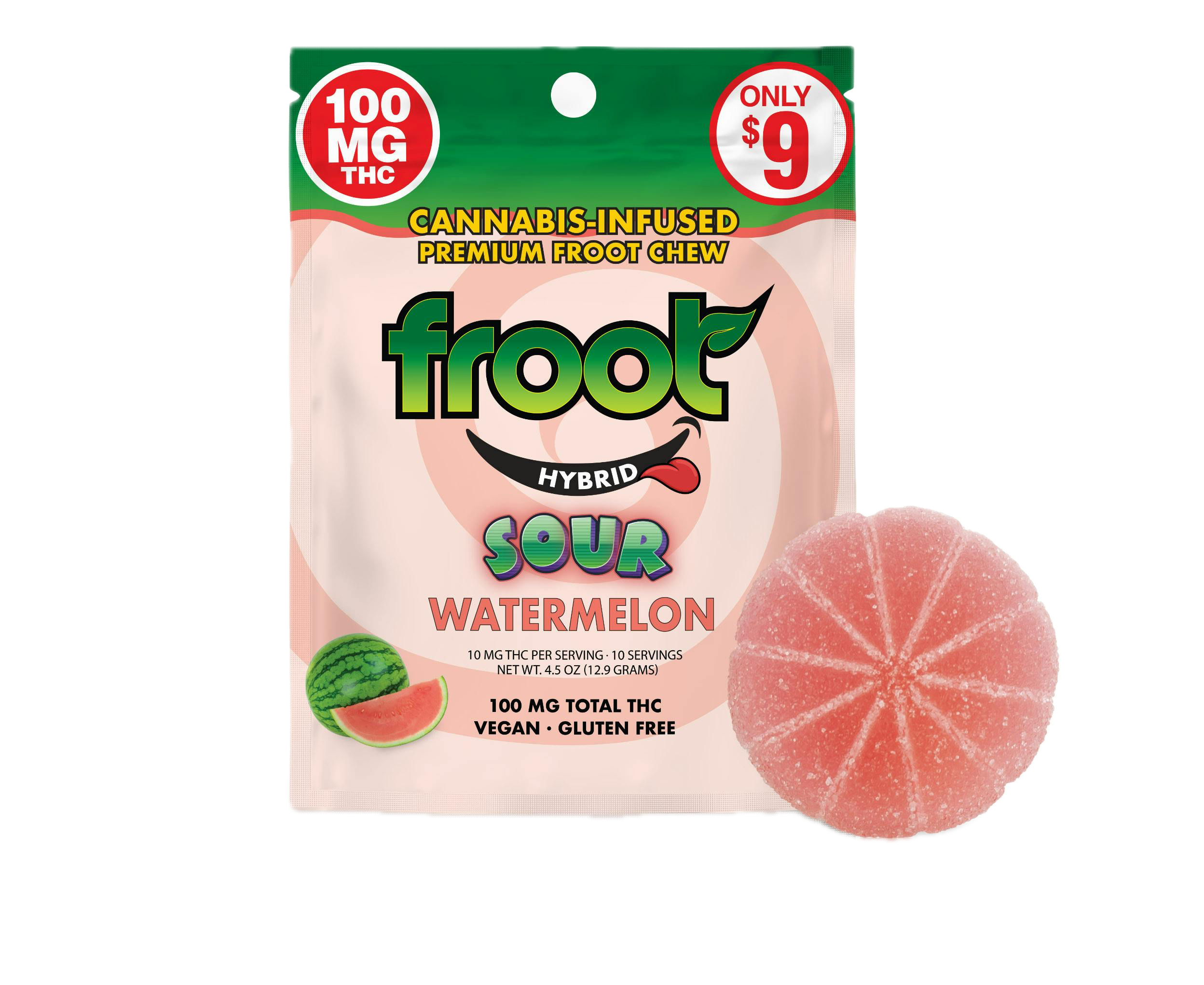 Single Sour Watermelon Hybrid Gummy by froot edible at ShowGrow Long Beach Dispensary | Cannabis, Vapes, Edibles & Pickup