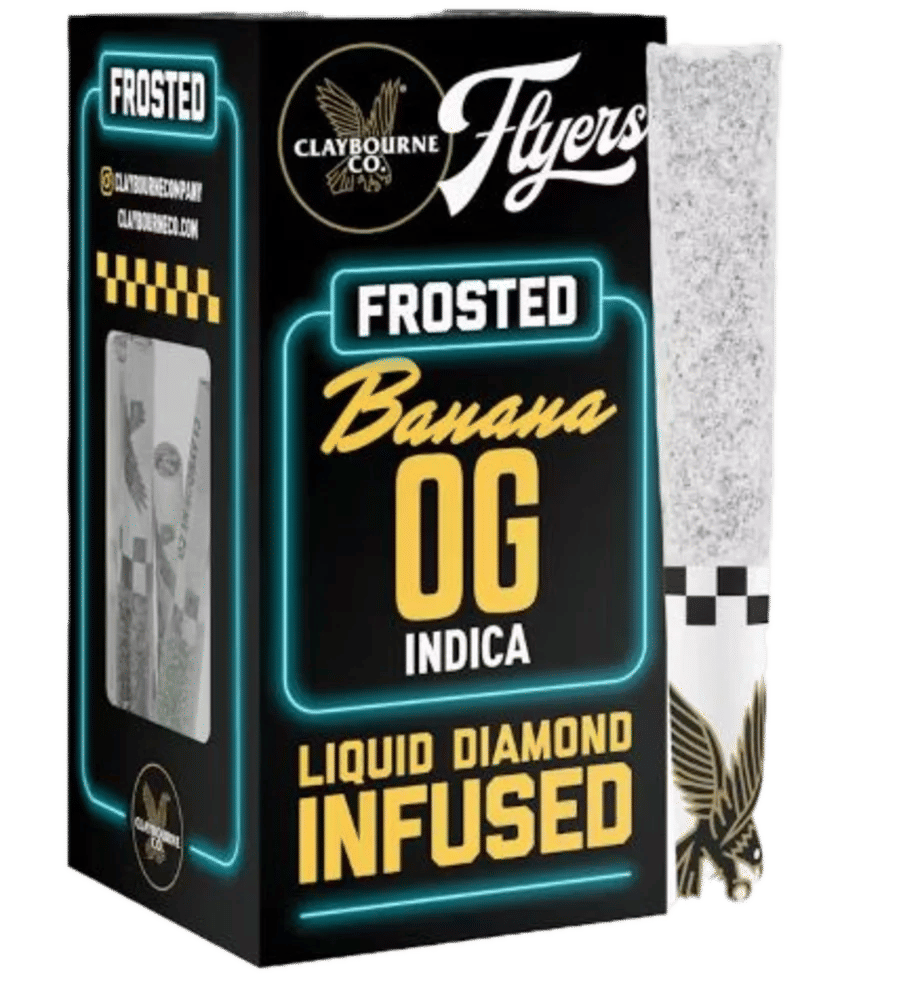 Banana OG Frosted Flyers 5pks by claybourne co. preroll at ShowGrow Long Beach Dispensary | Cannabis, Vapes, Edibles & Pickup