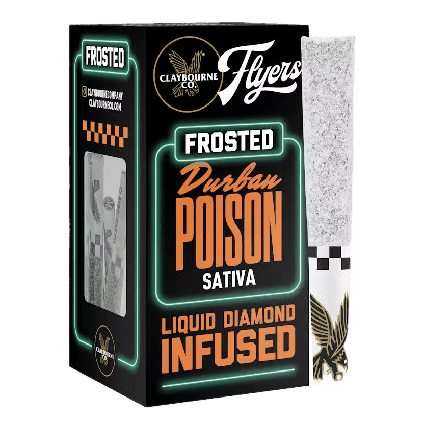 Durban Poison Frosted Flyers 5pks by claybourne co. preroll at ShowGrow Long Beach Dispensary | Cannabis, Vapes, Edibles & Pickup