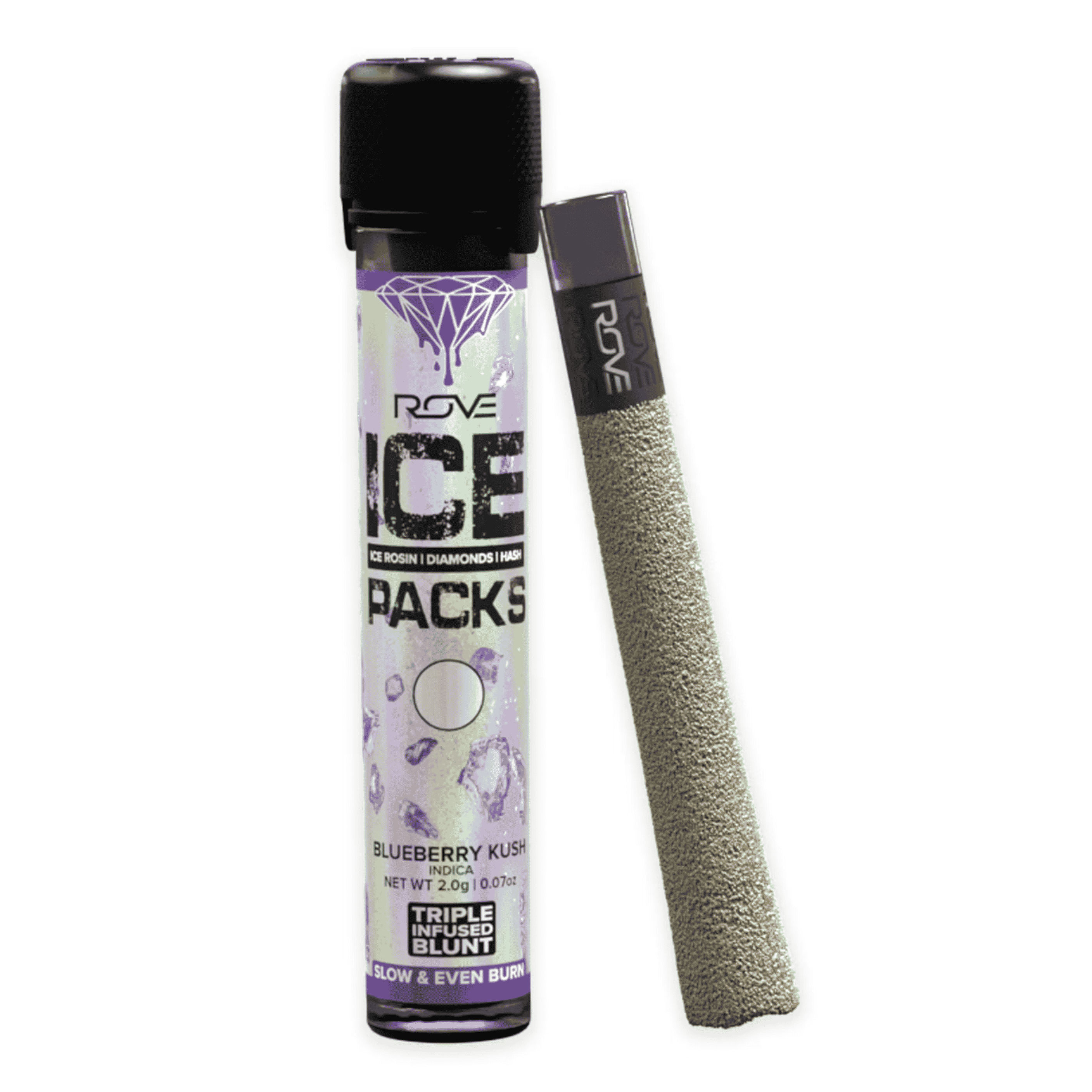 Blueberry Kush Blunt by rove preroll at ShowGrow Long Beach Dispensary | Cannabis, Vapes, Edibles & Pickup