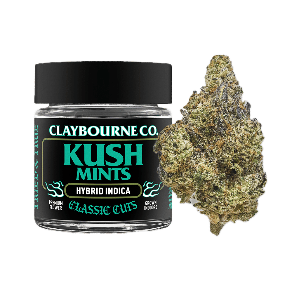 Kush Mints by claybourne co. flower at ShowGrow Long Beach Dispensary | Cannabis, Vapes, Edibles & Pickup