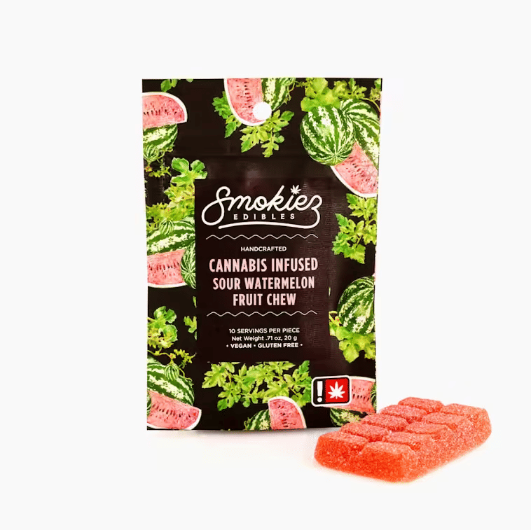 Sour Watermelon Hybrid Single Scored Gummy by smokiez edible at ShowGrow