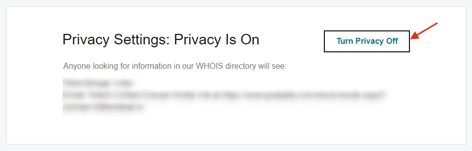 turn off privacy policy settings on GoDaddy