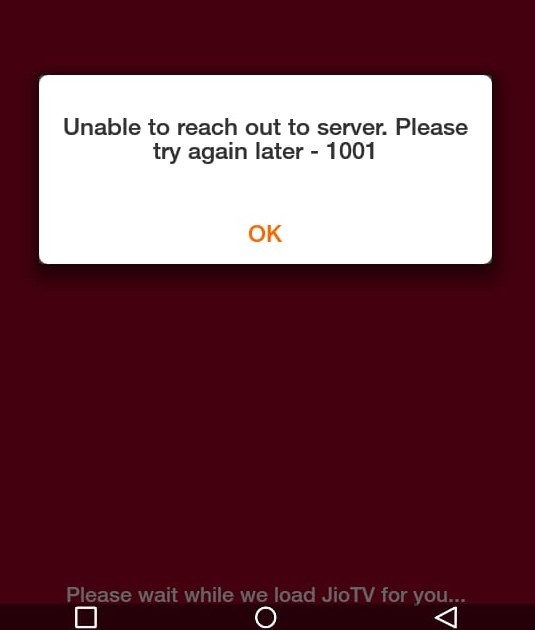 jio tv app error while connecting to server