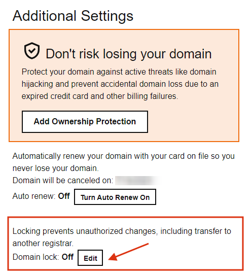 unlock domain to transfer