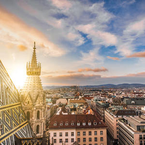 Aerial view from the roof of St. Stephen's Cathedral overlooking Vienna