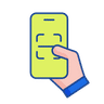Illustration of a hand holding a smartphone and scanning something