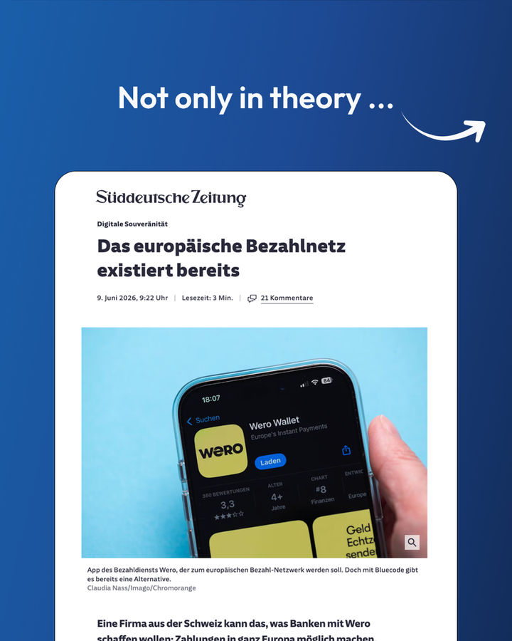 Screenshot eines Artikels der Süddeutschen Zeitung mit dem Titel „Das europäische Zahlungsnetzwerk gibt es bereits“