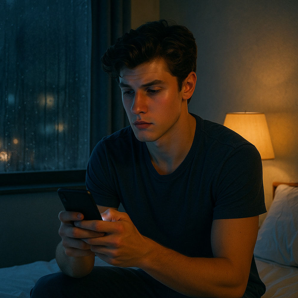 Shawn Mendes의 ‘305’ 가사처럼 밤의 외로움 속에 깊은 생각에 잠긴 듯한 모습은, 사랑 앞에서의 불안과 갈망을 고스란히 보여줍니다.