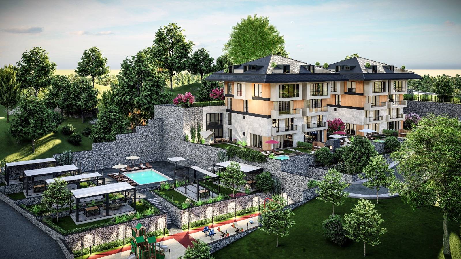 Prestigious Off-plan Asian Istanbul Apartments For Sale - View to entire complex