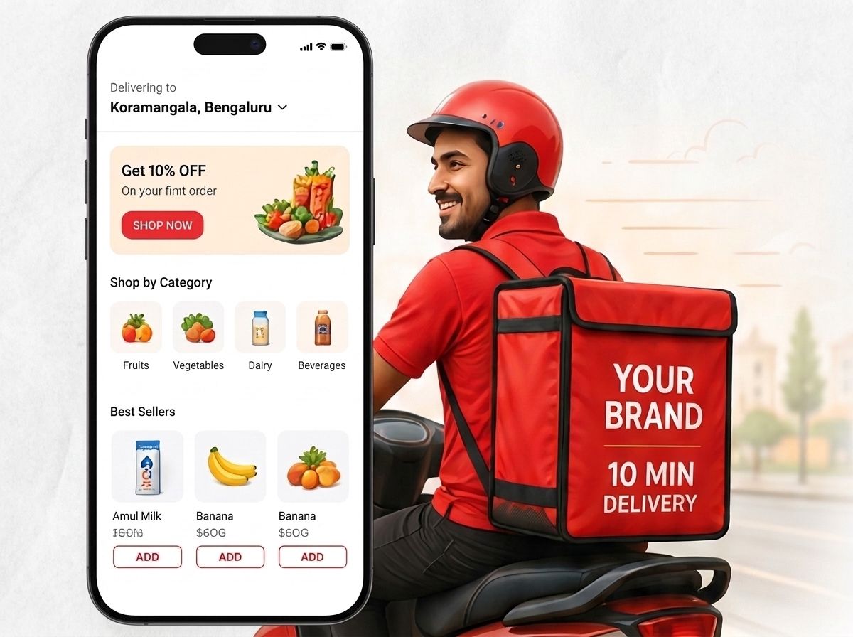 Launch your own quick commerce app and rider fleet mockup