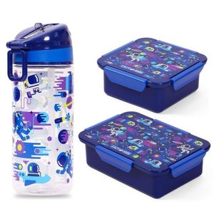 Eazy Kids - Lunch Box Set And Tritan Water Bottle With Carry Handle | Astronauts | Blue | 420Ml