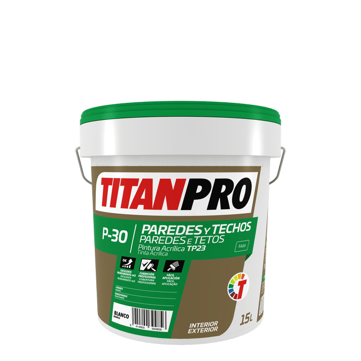 Pintura Acrilica Interior Exterior P30 Blanco Mate 15 L TITANPRO