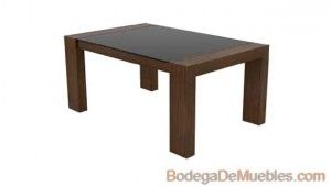 Mesa de Comedor rectangular para 6 personascon cubierta de cristal negro.