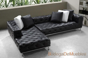 sofa esquinero elegante capitoneado de piel