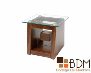 Mesa lateral de madera y cristal