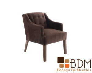 Sillon individual de madera tapizado en suede color cafe