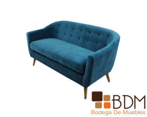 Set de sofa y sillon tapizado en tela suede color azul