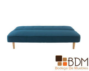 Sofa cama color azul con patas de madera