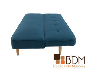 Sofa cama color azul con patas de madera