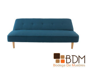 Sofa cama color azul con patas de madera