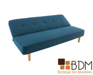 Sofa cama color azul con patas de madera