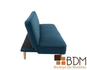 Sofa cama color azul con patas de madera
