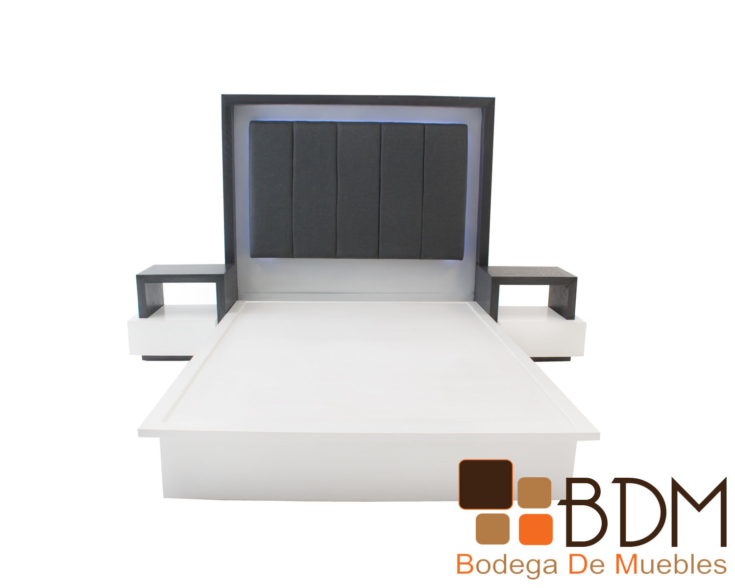 Recamara moderna gris con buros y luz led