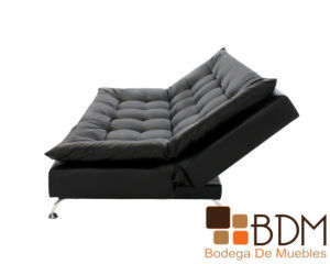 Sofa cama en tacto piel negro estructura madera y patas metal