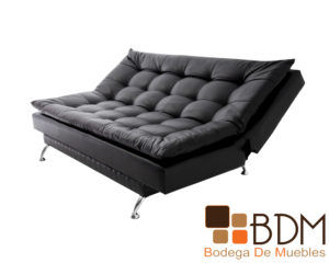 Sofa cama en tacto piel negro estructura madera y patas metal