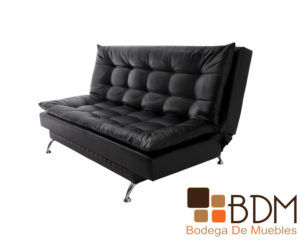 Sofa cama en tacto piel negro estructura madera y patas metal