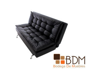 Sofa cama en tacto piel negro estructura madera y patas metal