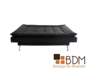 Sofa cama en tacto piel negro estructura madera y patas metal