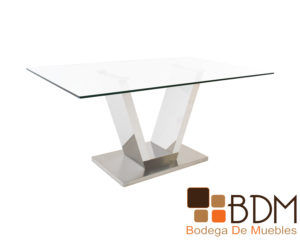 Mesa para Comedor Rectangular Cristal Cromado